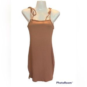 LA Hearts Tan Ribbed Bodycon Tank Dress Small Tie Shoulder minidress